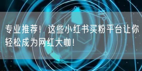 专业推荐!这些小红书买粉平台让你轻松成为网红大咖!