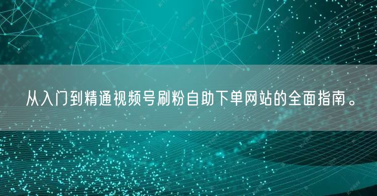 从入门到精通视频号刷粉自助下单网站的全面指南。